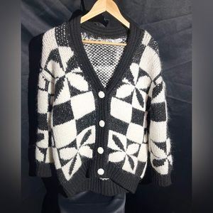 Zara Checkered Knit Jacquard Cardigan Size S